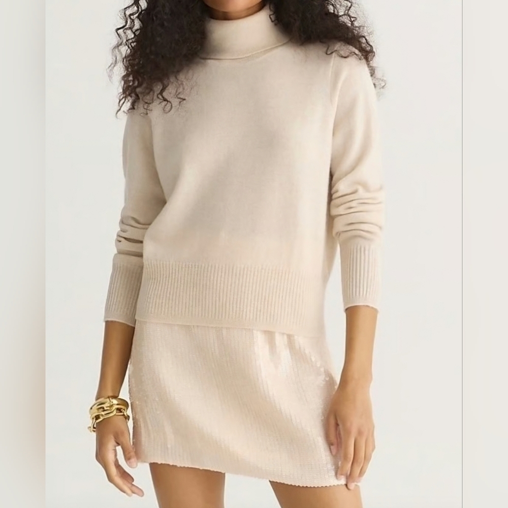 J Crew Italian Cashmere Turtleneck Sweater Top Tan Beige Size XS